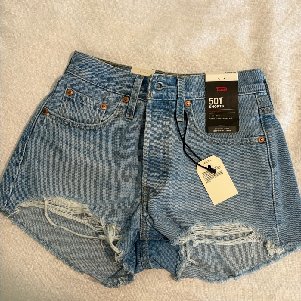 Levi's Light Blue Button-Fly Denim Shorts